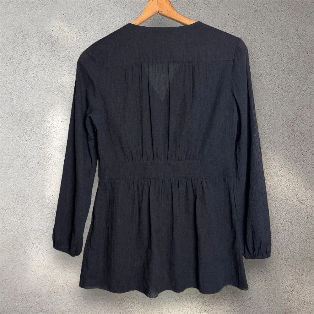 TORY BURCH Fleur‎ Tunic Blouse Black Floral Embroidery Crepe Sz 6